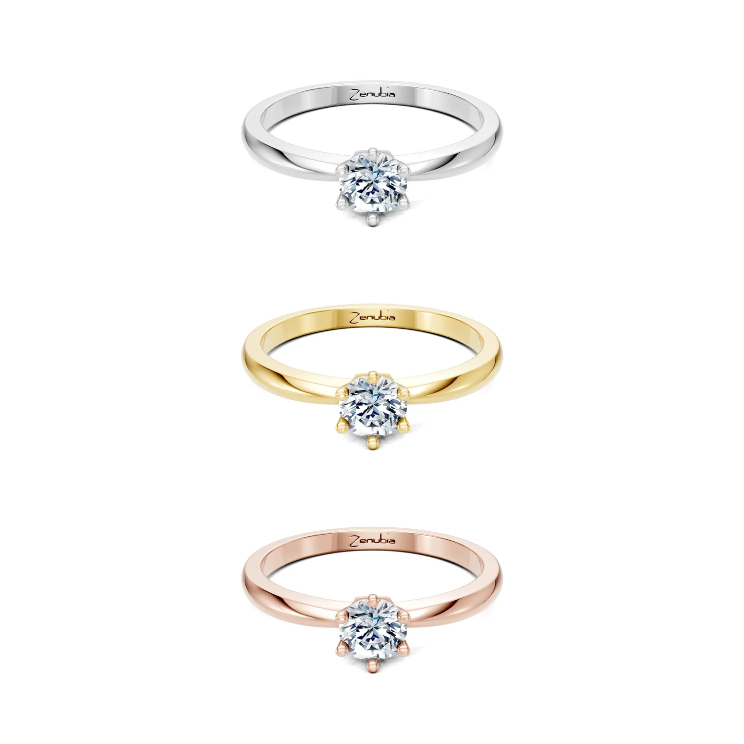 Laika_3erKombi_Laika-Verlobungsring_Zenubia_Weissgold_Gelbgold_Rosegold_Platin