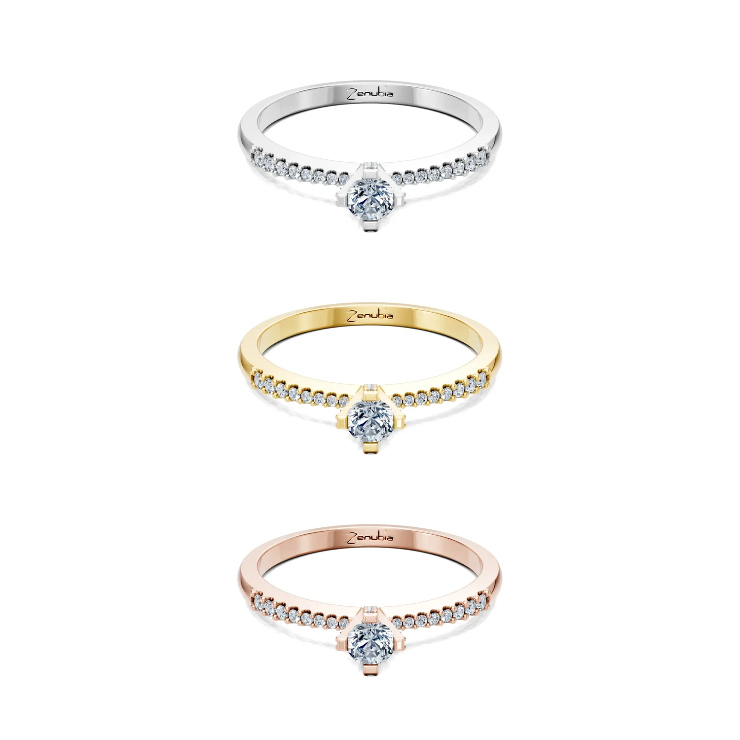 Larea_3erKombi_Larea-Verlobungsring_Zenubia_Weissgold_Gelbgold_Rosegold_Platin
