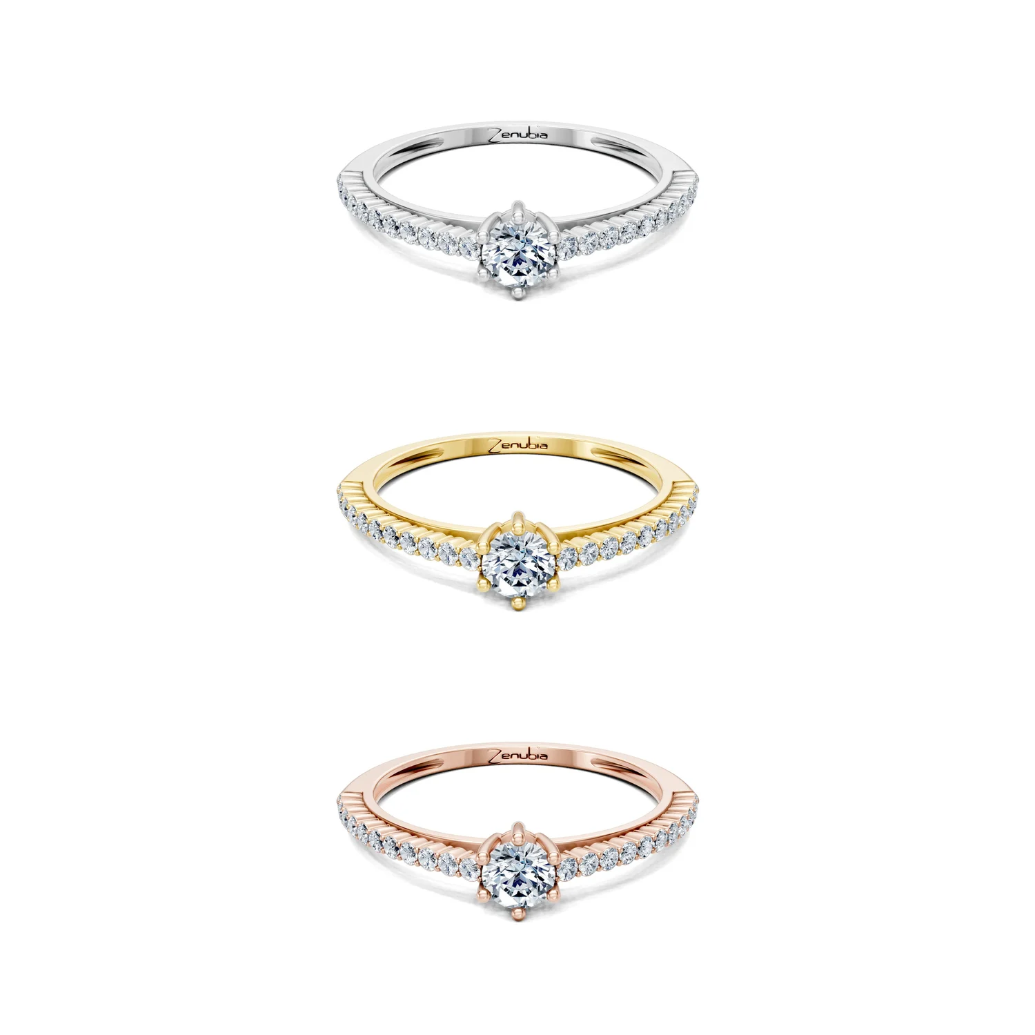 Livana_3erKombi_Livana-Verlobungsring_Zenubia_Weissgold_Gelbgold_Rosegold_Platin
