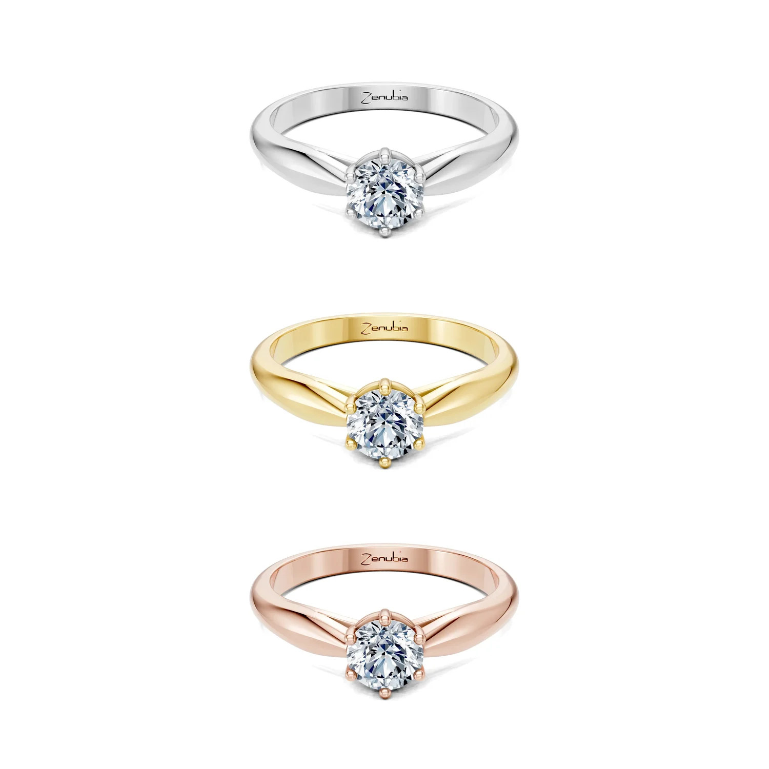 Lonia_3erKombi_Lonia-Verlobungsring_Zenubia_Weissgold_Gelbgold_Rosegold_Platin