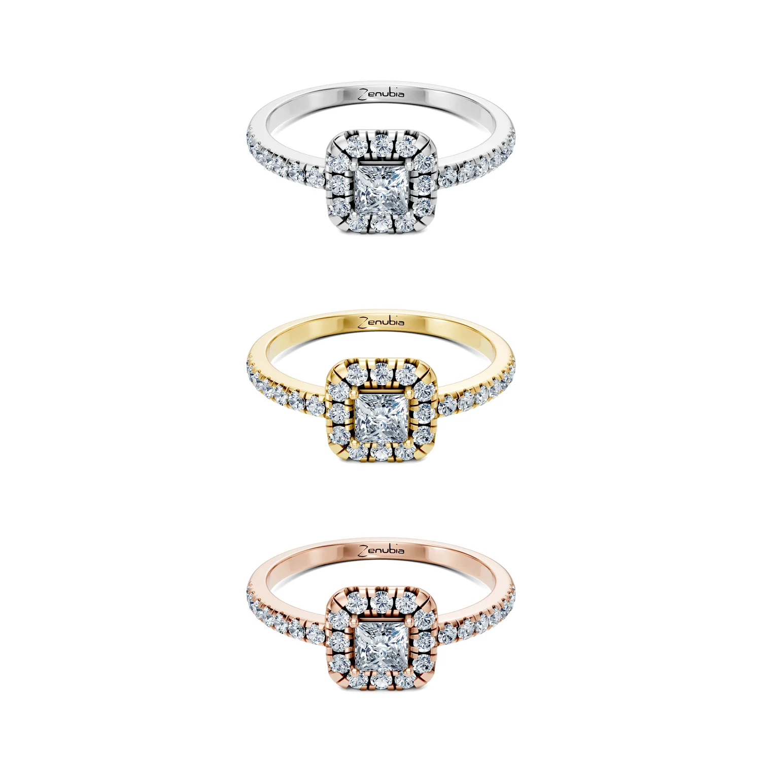 Madeleine_3erKombi_Madeleine-Verlobungsring_Zenubia_Weissgold_Gelbgold_Rosegold_Platin