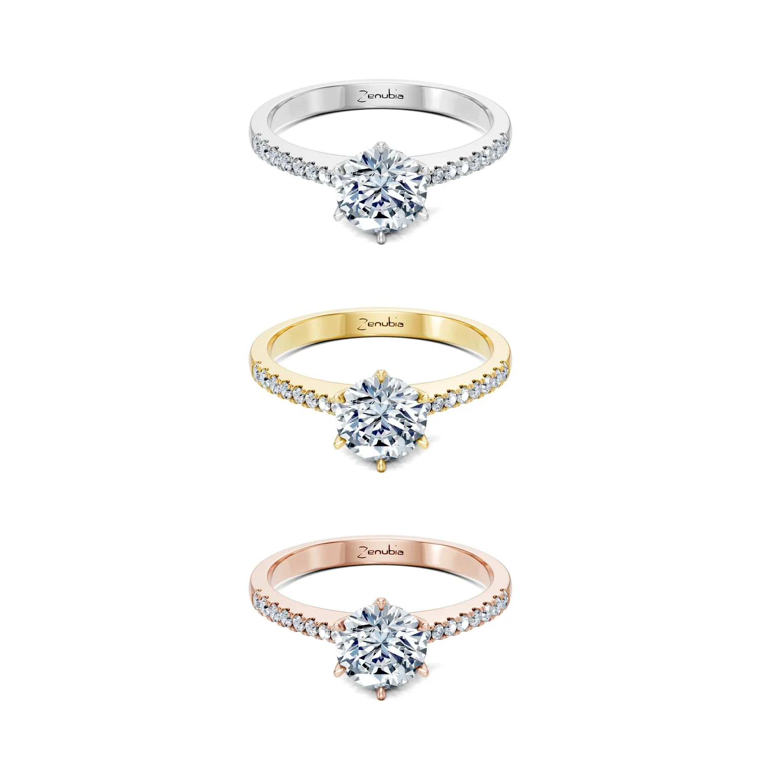 Sandra_3erKombi_Sandra-Verlobungsring_Zenubia_Weissgold_Gelbgold_Rosegold_Platin