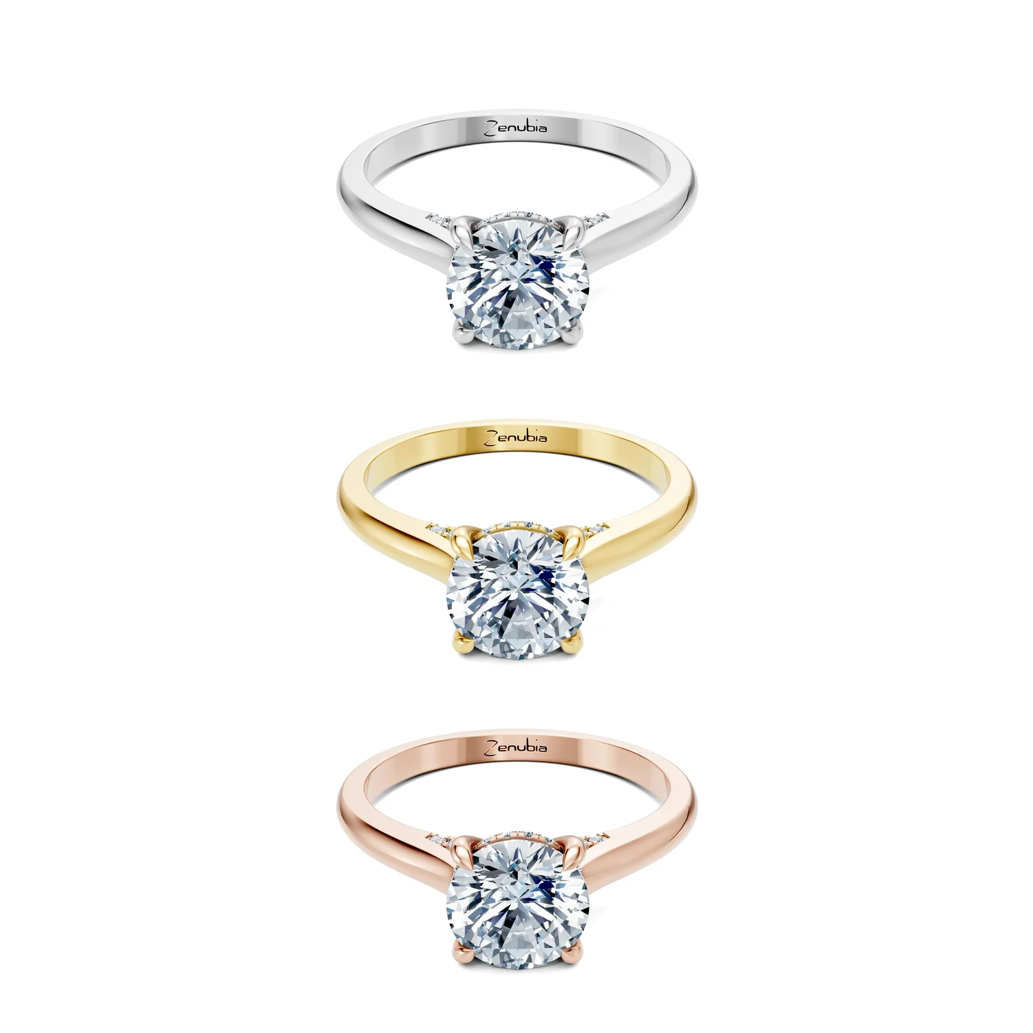 Zaina_3erKombi_Zaina-Verlobungsring_Zenubia_Weissgold_Gelbgold_Rosegold_Platin